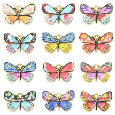 48pcs Mixed Color Alloy Enamel Butterfly Charms Pendant for DIY Making