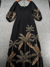 Farm Rio Black Print Puff Sleeves Plant Maxi Dress Size S