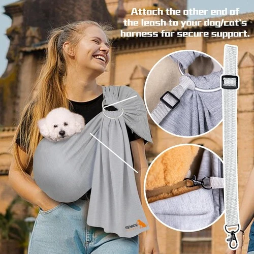 Dog Sling Carrier for Small Dogs- Anti-Anxiety Cat Sling, Adjustable- Light Gray