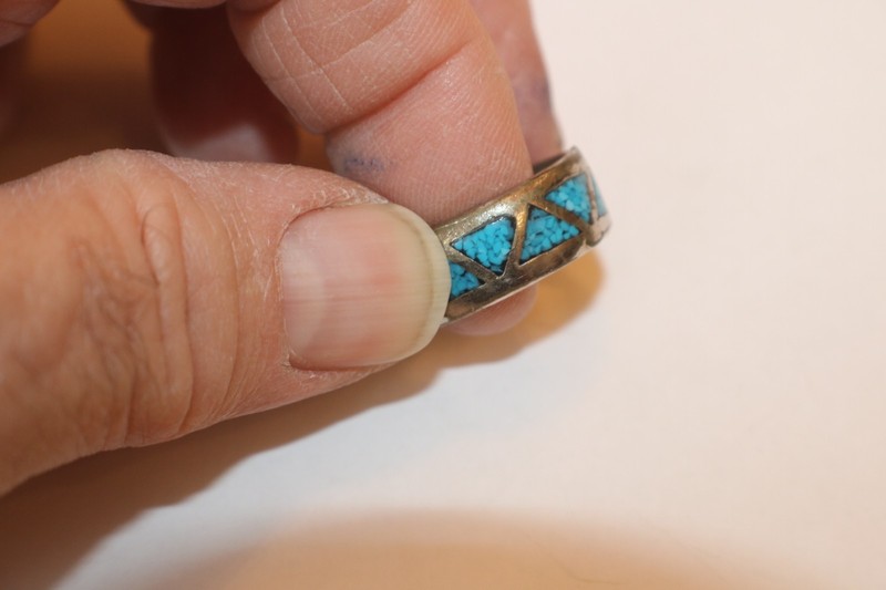 ANTIQUE {TURQUIZ ?} {{LOOKS STIRLING BUT NOT MARKED}} SIZE 8/ 5.7G. RING