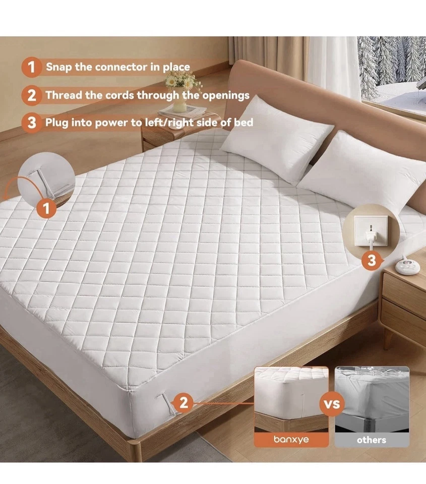 Almohadilla de colchón térmica eléctrica 60"x80" tamaño queen con protección contra sobrecalentamiento Foto 3 de 4