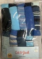 Cat  Jack Boxer Briefs Underwear Boys Small S 6/7 10 Pack Blue Stripes Cotton