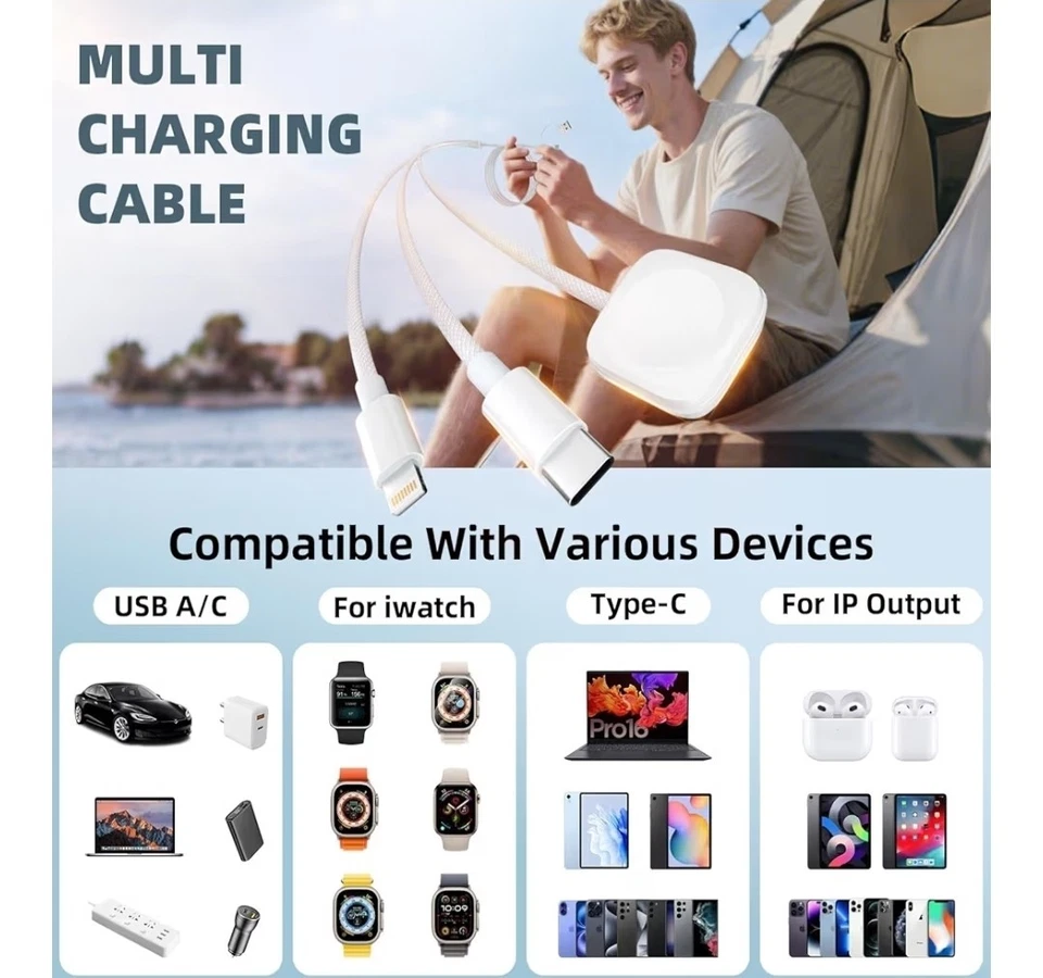2pack 3 in 2 Multi Charging Cable Apple Watch iPhone 17-11 iPad AirPods 4FT Nylo - Image 3 of 4