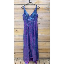Alyce Designs Vintage 90s Iridescent Purple Beaded Corset Back Prom Gown Size 8