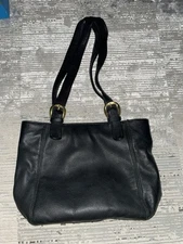 A. Giannetti Black Leather Tote Shoulder Bag medium size gold hardwear 