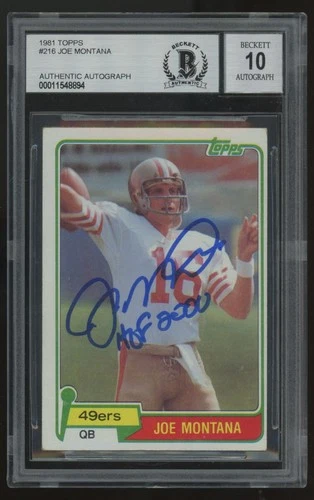 1981 Topps Joe Montana RC Signed Auto Inscription #216 BGS Authentic Auto 10