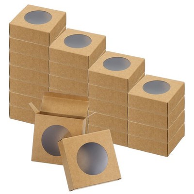 3x3x1.2'' Paper Soap Box with Window, 24 Pack Homemade Soap Boxes Round, Brown