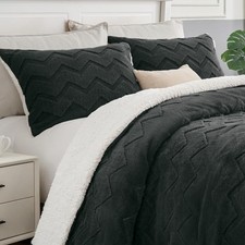 Fluffy Comforter Set - Super Soft Sherpa Comforter for Size Bed, Twin Black