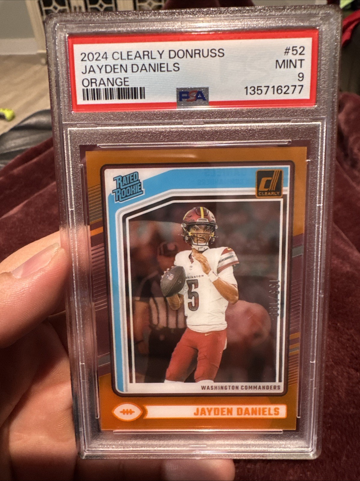 2024 Panini Clearly Donruss - Rated Rookie Jayden Daniels #52 Orange /199 PSA 9
