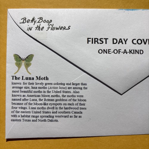 2025 Luna Moth $1.27 Surcharge Stamp C44 Betty Boop In Garden & Moths FDC/OOAK - Picture 4 of 5