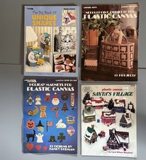 Lot 4 Vintage Plastic Canvas Pattern Books Tissue Box Magnets Santa's Village