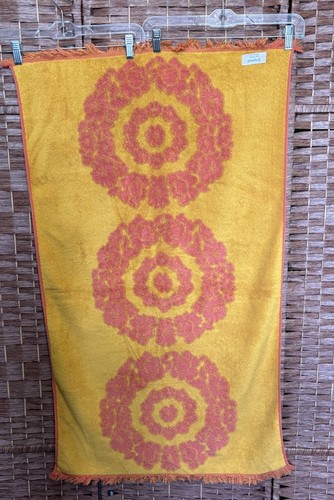 Asciugamano vintage anni 70 Springmaid Flower Power MCM rosa corallo arancione - Foto 5 di 22
