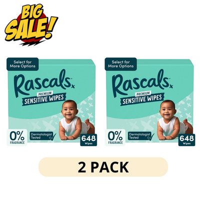 2 Pack Rascals Premium Sensitive Baby Wipes 648 Count Alcohol Free Soft Gentle