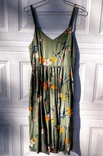 Old Navy Womens Dress Size L Green Floral Cami Smocked Boho Y2K Cottagecore