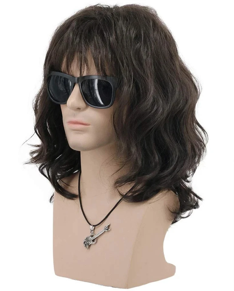 Peluca Punk Rocker Fiesta California Años 70 80 Hombres Mujeres Onda Larga Marrón Oscuro Hola... Foto 2 de 4