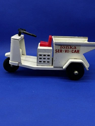 Vintage Tonka Ser-Vi-Car White Pressed Steel Tricycle Scooter Ex Cond For Age