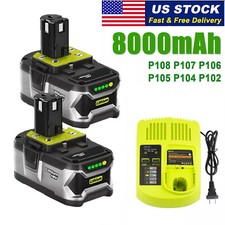 8.0Ah 18Volt For RYOBI P108 18V For One Plus P106 Lithium Ion Battery/Charger