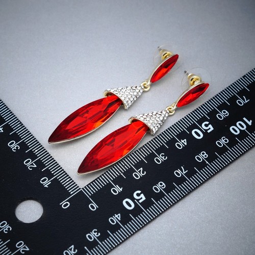 Pendientes colgantes rojos cristal estrás piedra marquesa chapada en oro para mujer 51 - Imagen 5 de 5