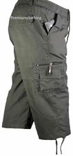 Mens 3/4 Long Length Shorts Elasticated Waist Cargo Combat Three Quarter Pants 