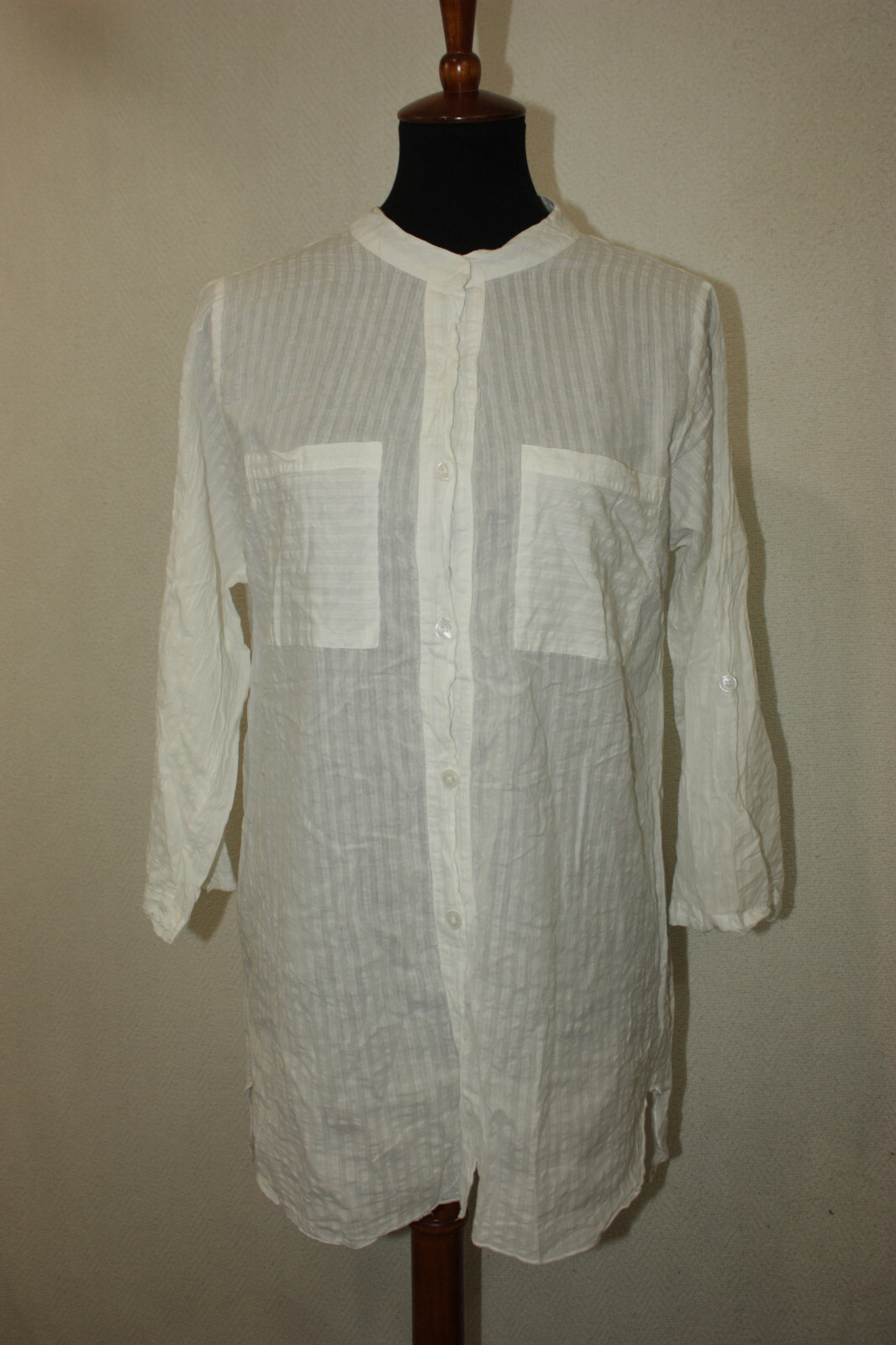 Soft Surroundings Sz M White Lightweight Semi Sheer Cotton Button Up Tunic Top