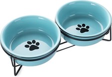 GDCZ Ceramics Raised Cat or Small Dog Bowls with Heighten Metal Stand