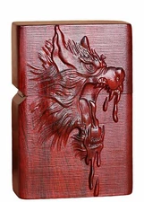 Natural Rosewood Carved Wolf Totem Lighter Box For Zippo Insert Kit(Case Only)
