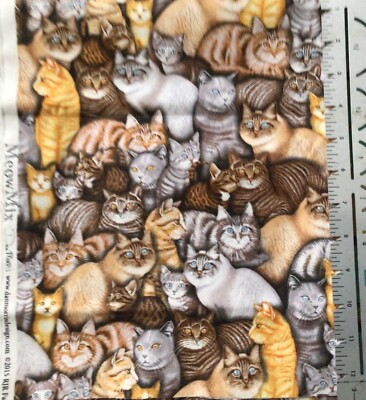 Dan Morris Meow Mix Cats Kitten Cotton Fabric 1 Yard