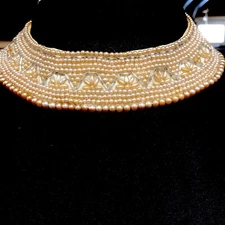 Vintage 1950s Seed Bead Statement Beaded Collar Necklace Silk Lined Japan 