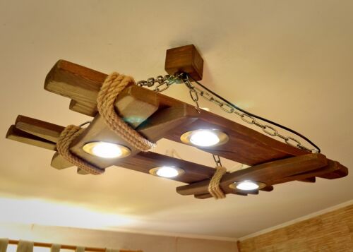 Wooden chandelier is made of natural wood ceiling light rustic fixtures LED