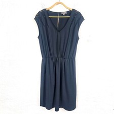 SUSSAN Womens Dress Size S Black Short Sleeve Lace Trim Elastic Waist A-line