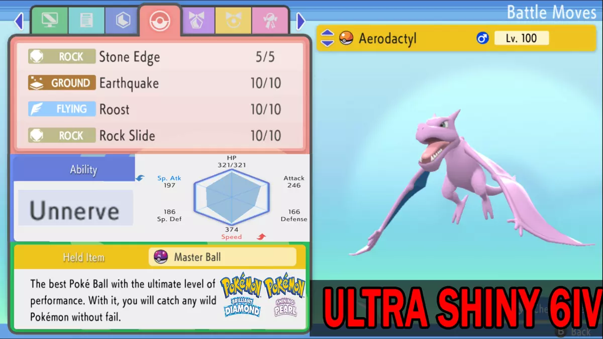 Shiny AERODACTYL 6IV / Pokemon Brilliant Diamond and Shining 