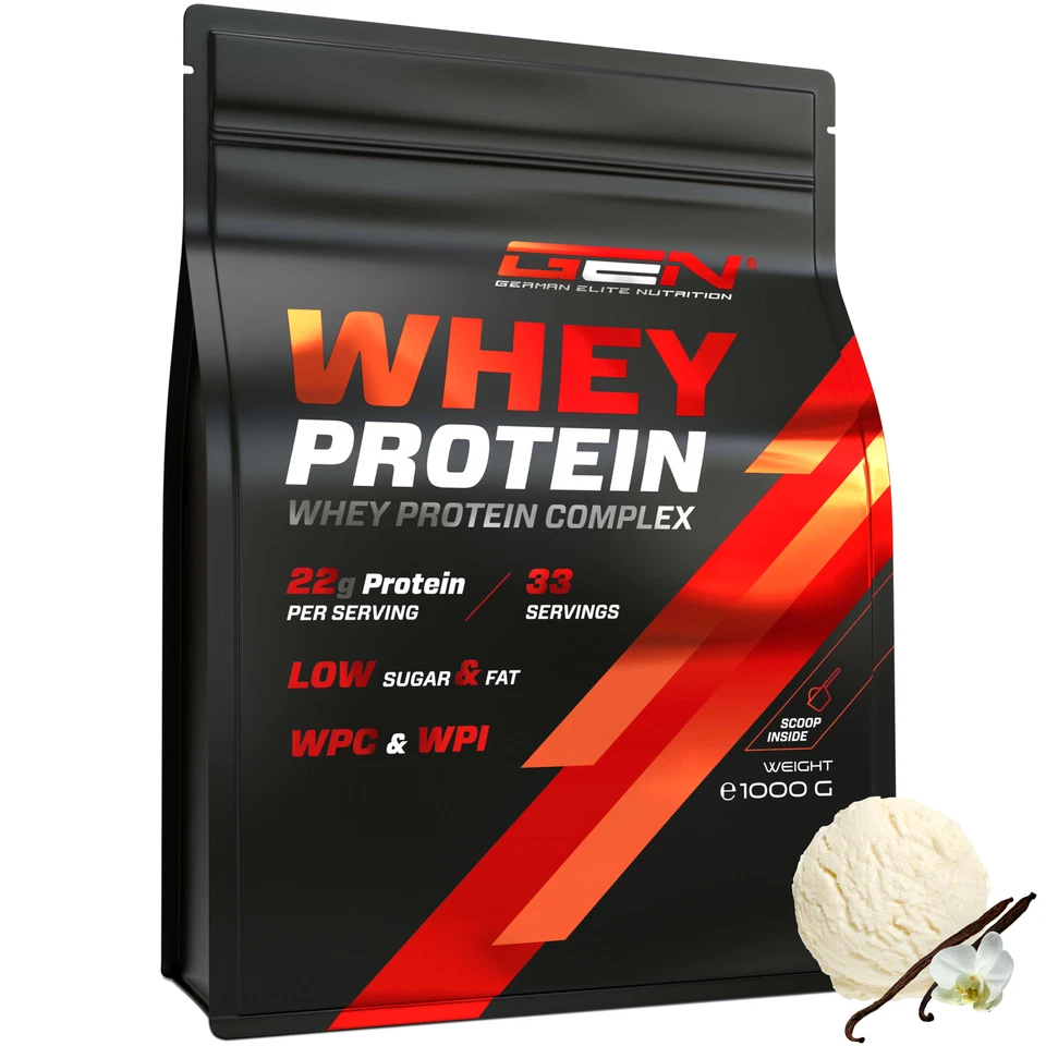 GERMAN ELITE NUTRITION Whey Protein Complex - 1000g WPI + WPC Mix - Low Fat / Low Sugar - EAA BCAA