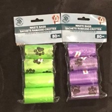 Set Of 160 Green Purple Dog Puppy Paw Print Pet Poop Waste Clean-up Bags
