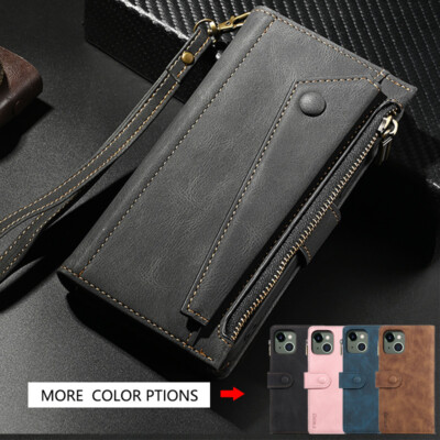 Hülle für iPhone 13 12 11 Pro Max XS XR 8 7 Lederbrieftasche mit Reißverschluss