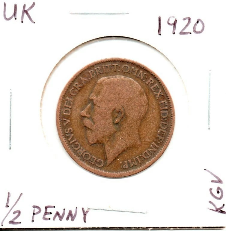 UK Great Britain England Halfpenny 1920 King George V as Pictured - Image 3 of 4