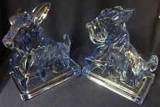 Scottie Dogs Blue Bookend Pair 6.5" tall 5" x 3" Base Mosser Glass Company