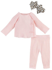 Mud Pie Baby Girl Pink Two Piece Pant Set with Leopard Headband Size 3-6 M NEW