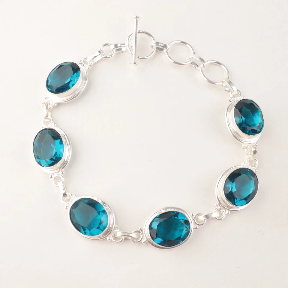 Ethnic Style Blue bracelet Apatite Gemstone 925 Sterling Silver bracelet Foto 2 de 4