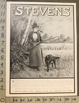 1902 HUNT BIRD DOG WOMEN STEVENS SUFFRAGE OUTDOOR CHICOPEE FALLS PRINT AD 27801