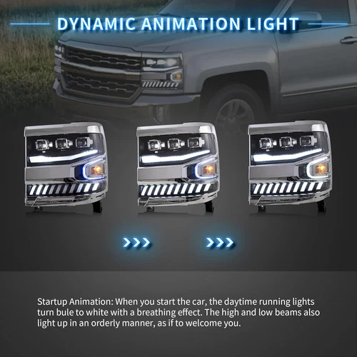 Pair Fits Chevrolet Silverado 1500 2016-2018 LED Headlights w/Startup Sequential - Picture 2 of 15