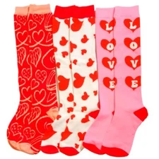 3 Pairs Jeyiour Heart/Love/Sweatheart Knee-High Socks, One Size (Shoe Size 5-9)