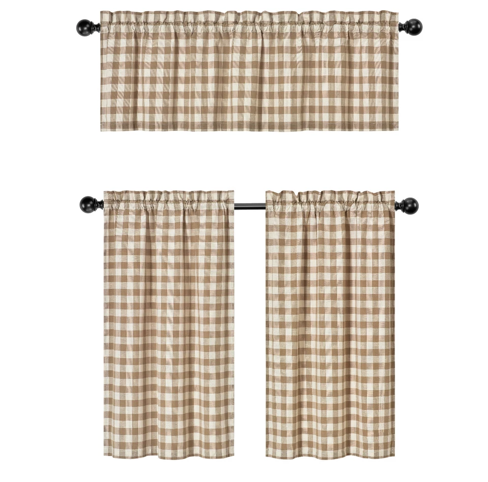 Xadrez Country Gingham 3 Pçs Cortina de Cozinha Tier & Valance Conjunto - Cores Sortidas - Imagem 4 de 4