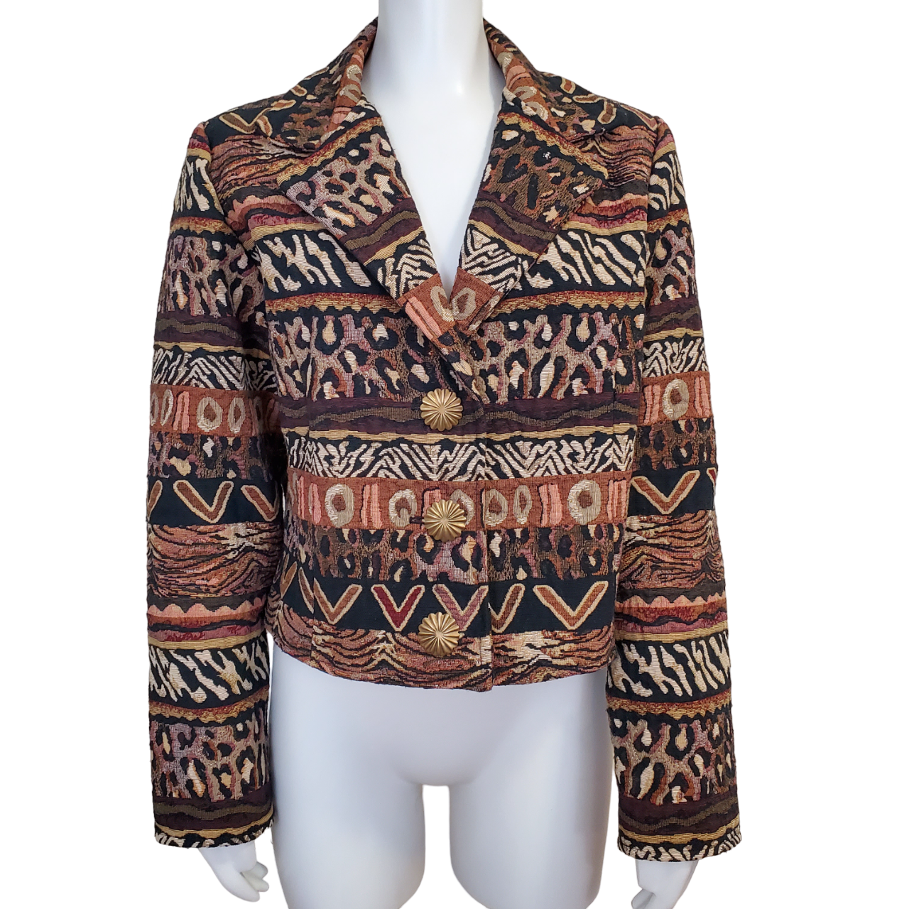 giacca pony dipinta vintage taglia L XL arazzo animale stampa sud ovest ritagliata