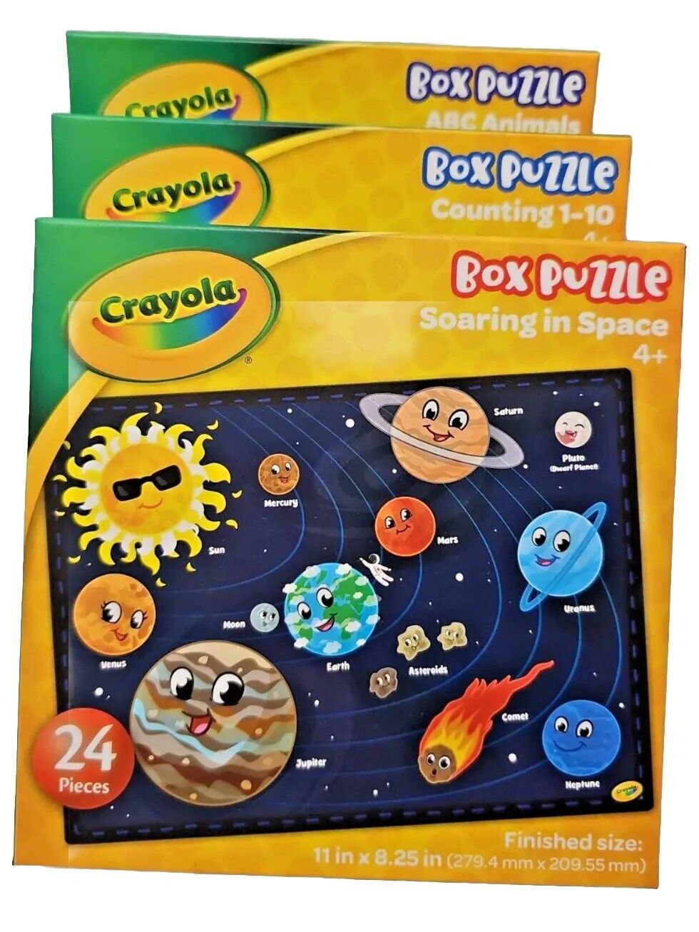Lot 3 Crayola Box Puzzles Animals, Space, and Counting 4+ Kids Children's 24 pcs
