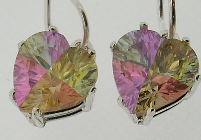 BUTW sterling silver 11x11 facet lucky stone heart stud earring 4403T