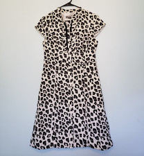 Merona Womens 8 Dress Short Sleeve Leopard Pleat Ruffle Button Front A Line