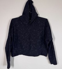Athleta Farallon Cropped Sweatshirt Hoodie Blue Camo Dolman Sleeves PL