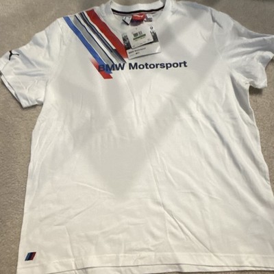 PUMA BMW Motorsport White Graphic Logo T-Shirt Cotton Crew Neck Short Sleeve L