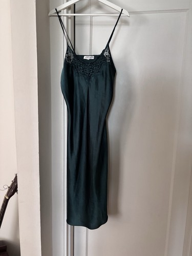 Intimate Affairs Women’s Green Full Slip M Lace Trim Adjustable Straps