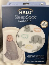 HALO SleepSack 3-Way Swaddle - Elephant Dreams Print Micro-fleece 0-3mths NIB